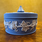 Antique Wedgwood Blue Jasperware Round Trinket Box