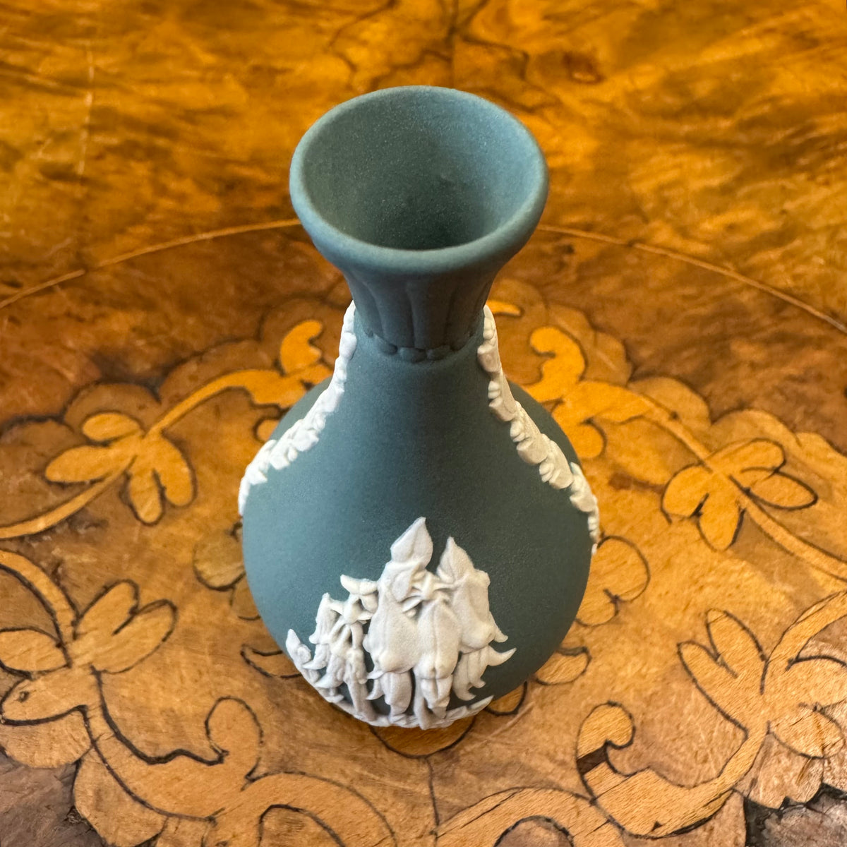 Wedgwood Teal Jasperware Desert Pea Miniature Vase
