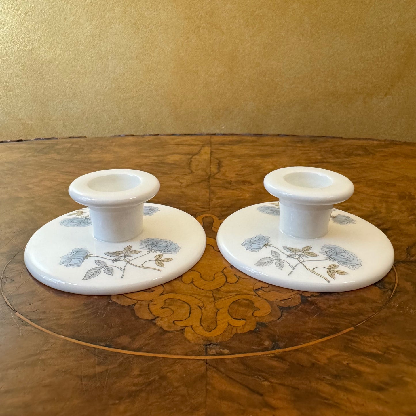 Wedgwood Ice Rose Candle Holder Pair