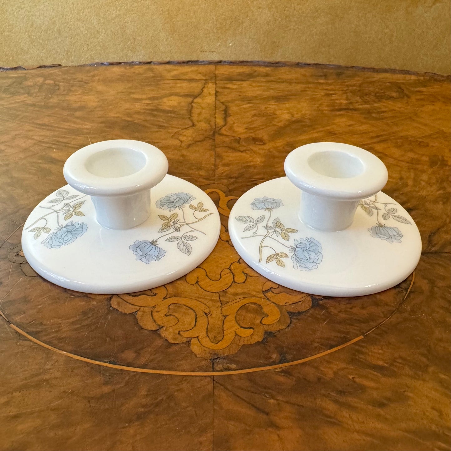 Wedgwood Ice Rose Candle Holder Pair