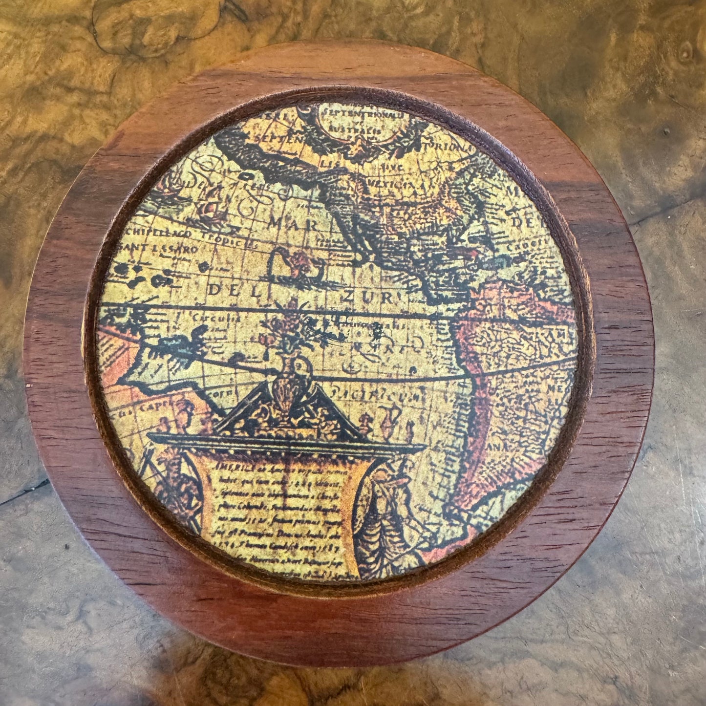 Vintage Rosewood World Map Coaster Set Of Six