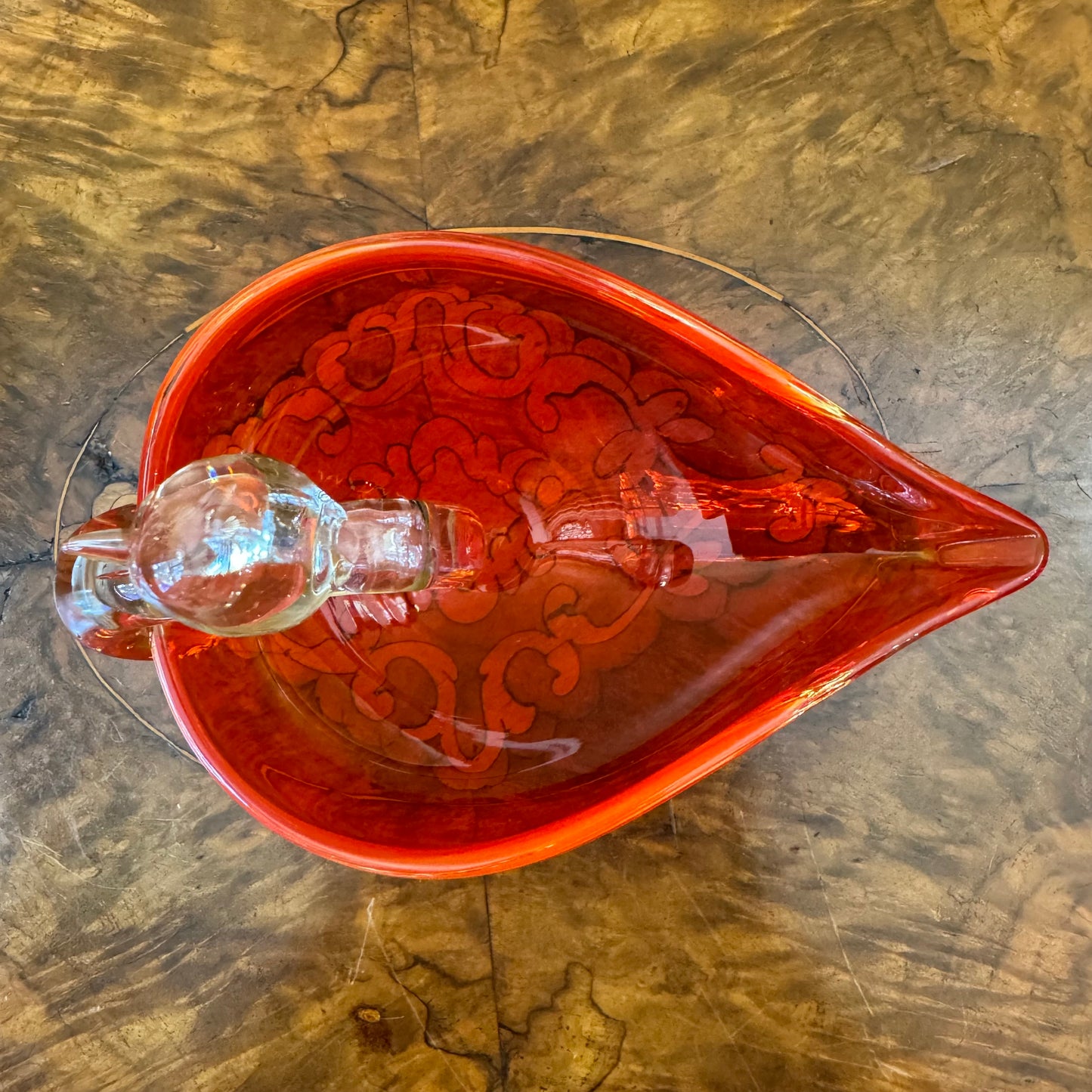 Vintage Hand Blown Glass Red Swan Bowl