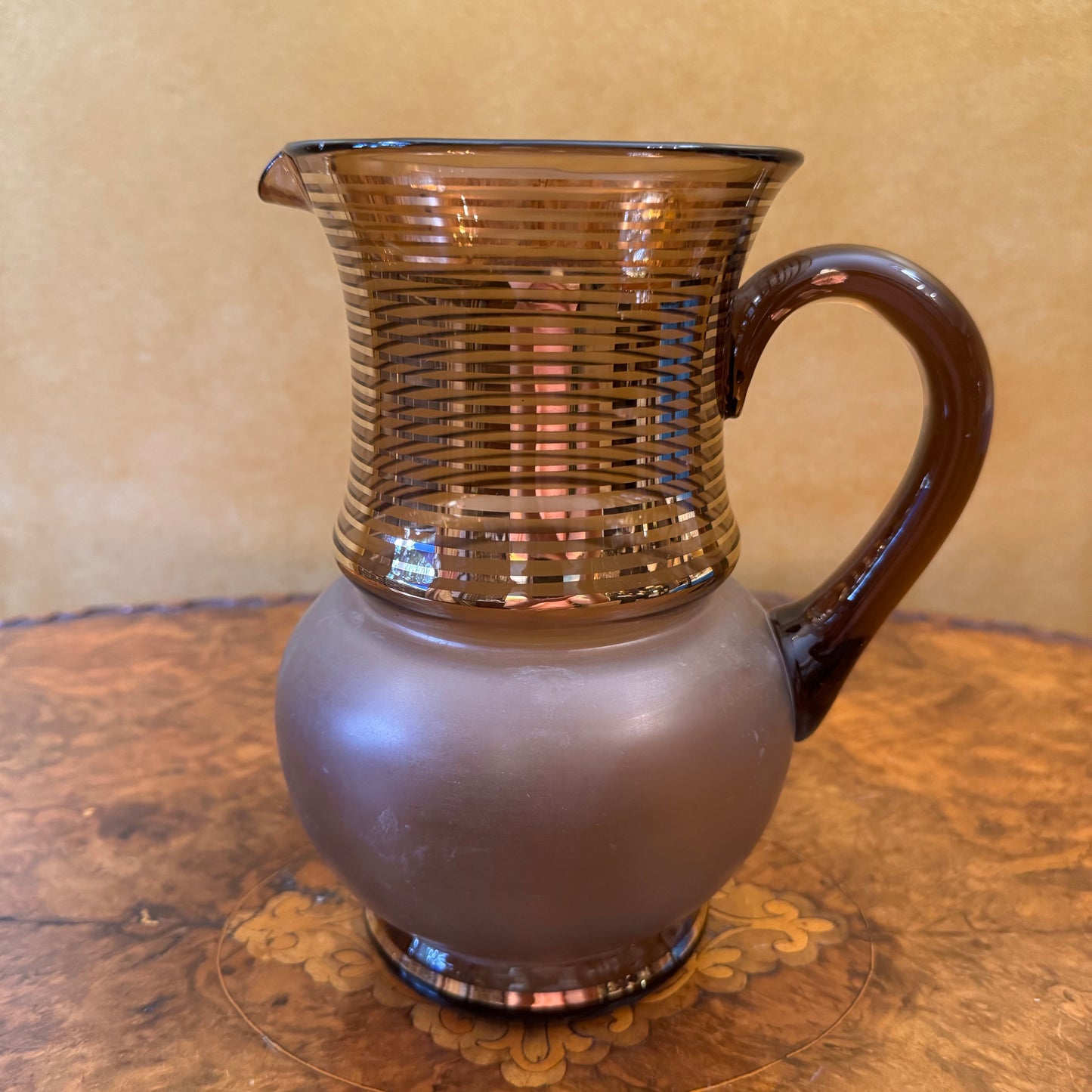 Vintage Brown & Gold Stripe Pitcher & Glasses