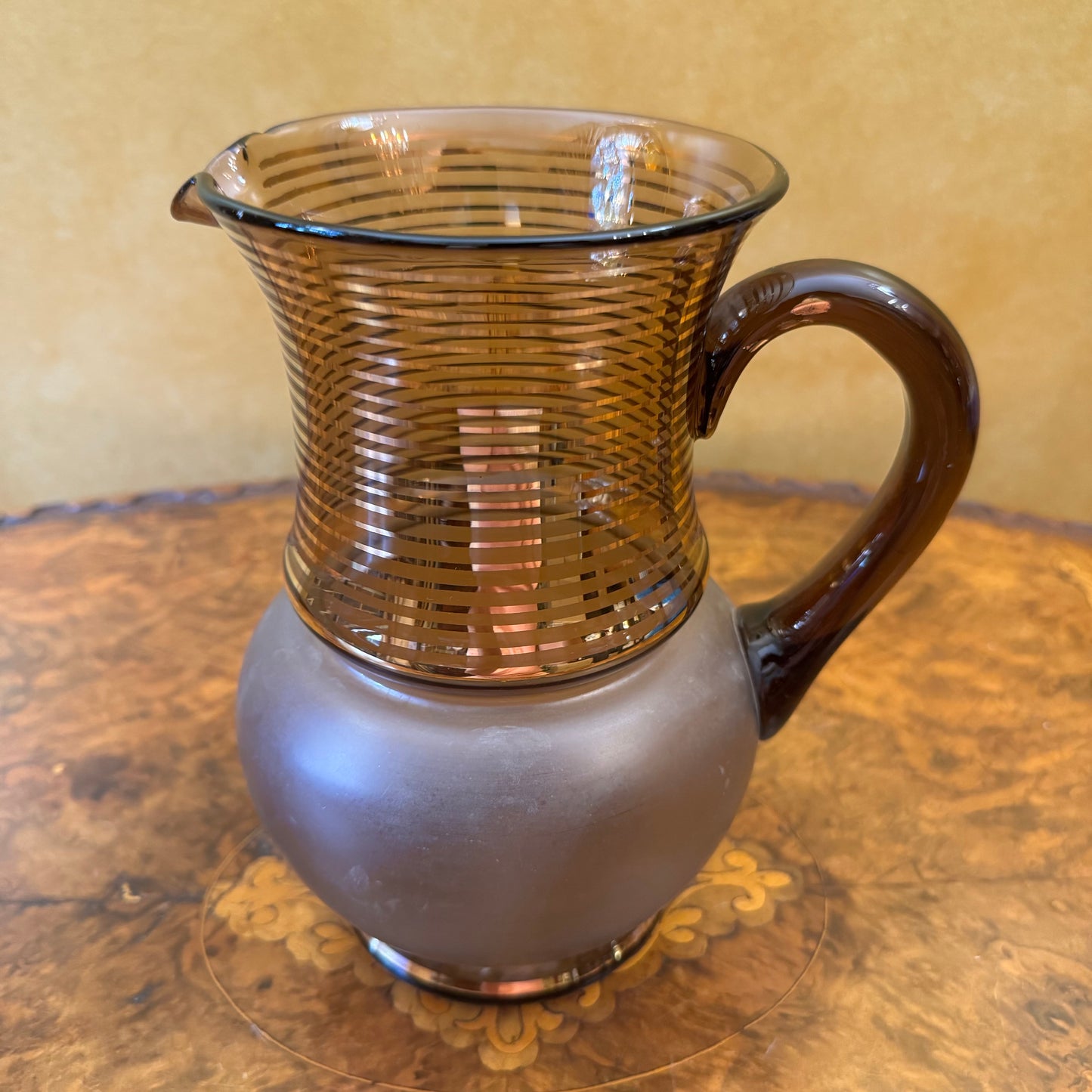 Vintage Brown & Gold Stripe Pitcher & Glasses