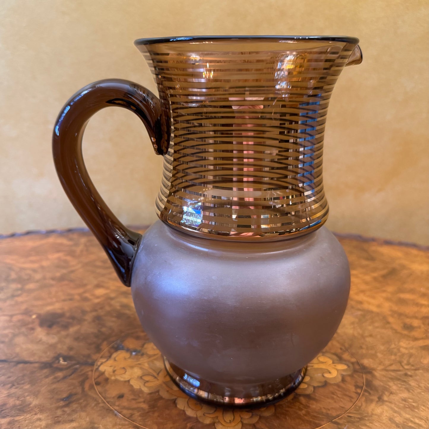 Vintage Brown & Gold Stripe Pitcher & Glasses