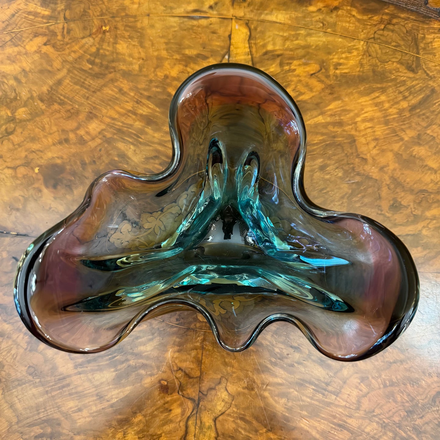 Vintage Art Glass Purple & Blues Display Bowl