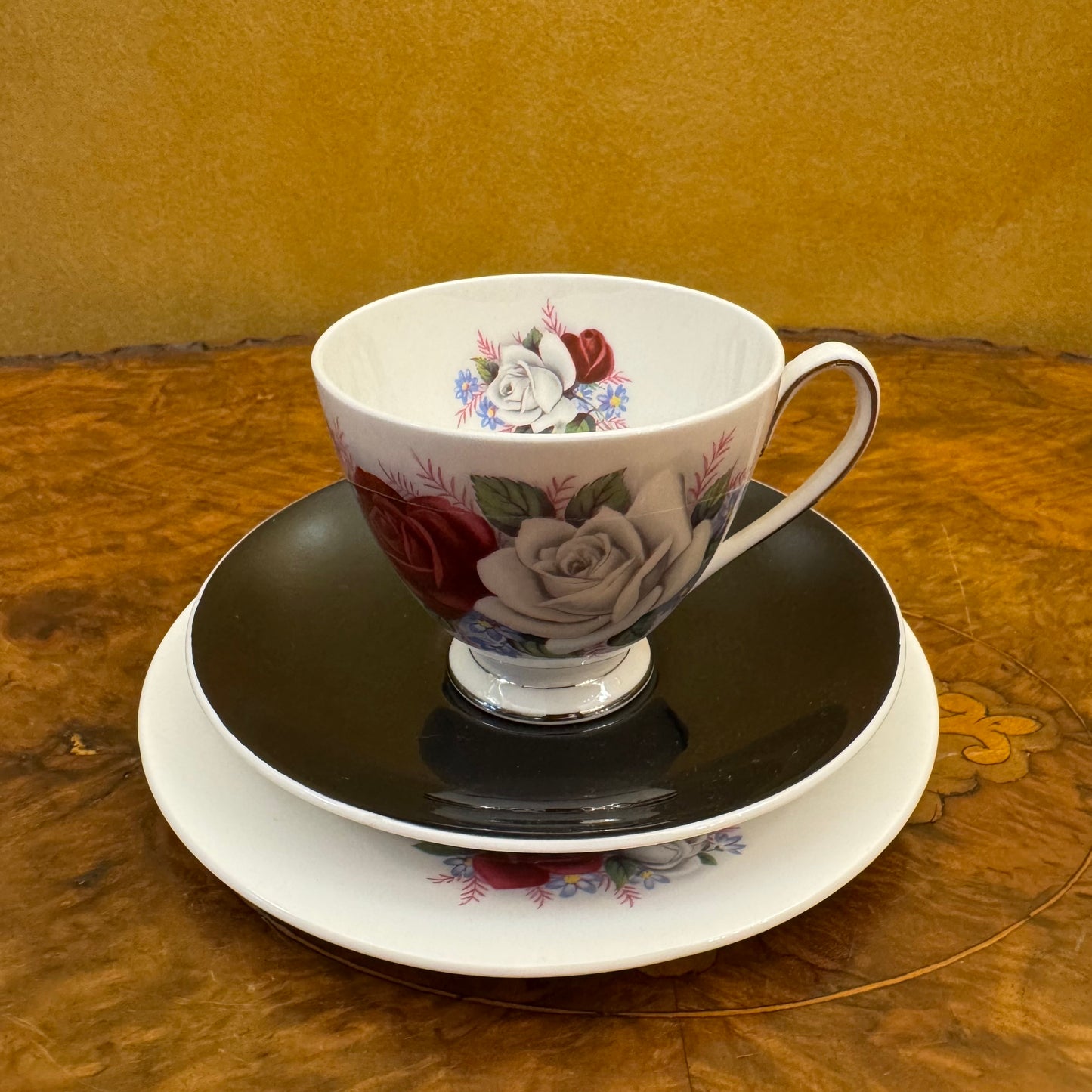 Vintage Queen Anne Duet Tea Cup Trio Set