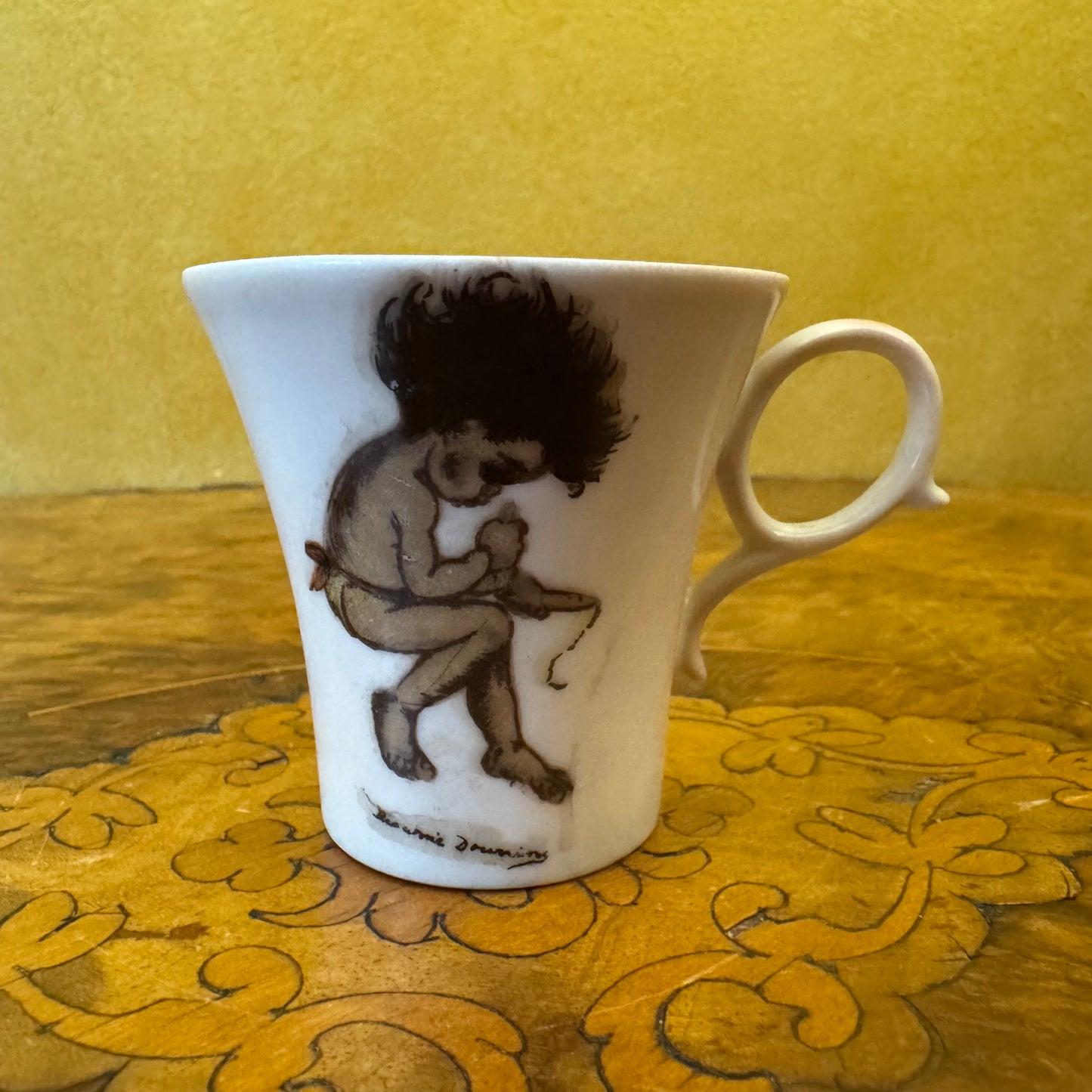 Vintage Brownie Downing Aboriginal Child Demitasse Coffee Cup & Saucer Set Of Four