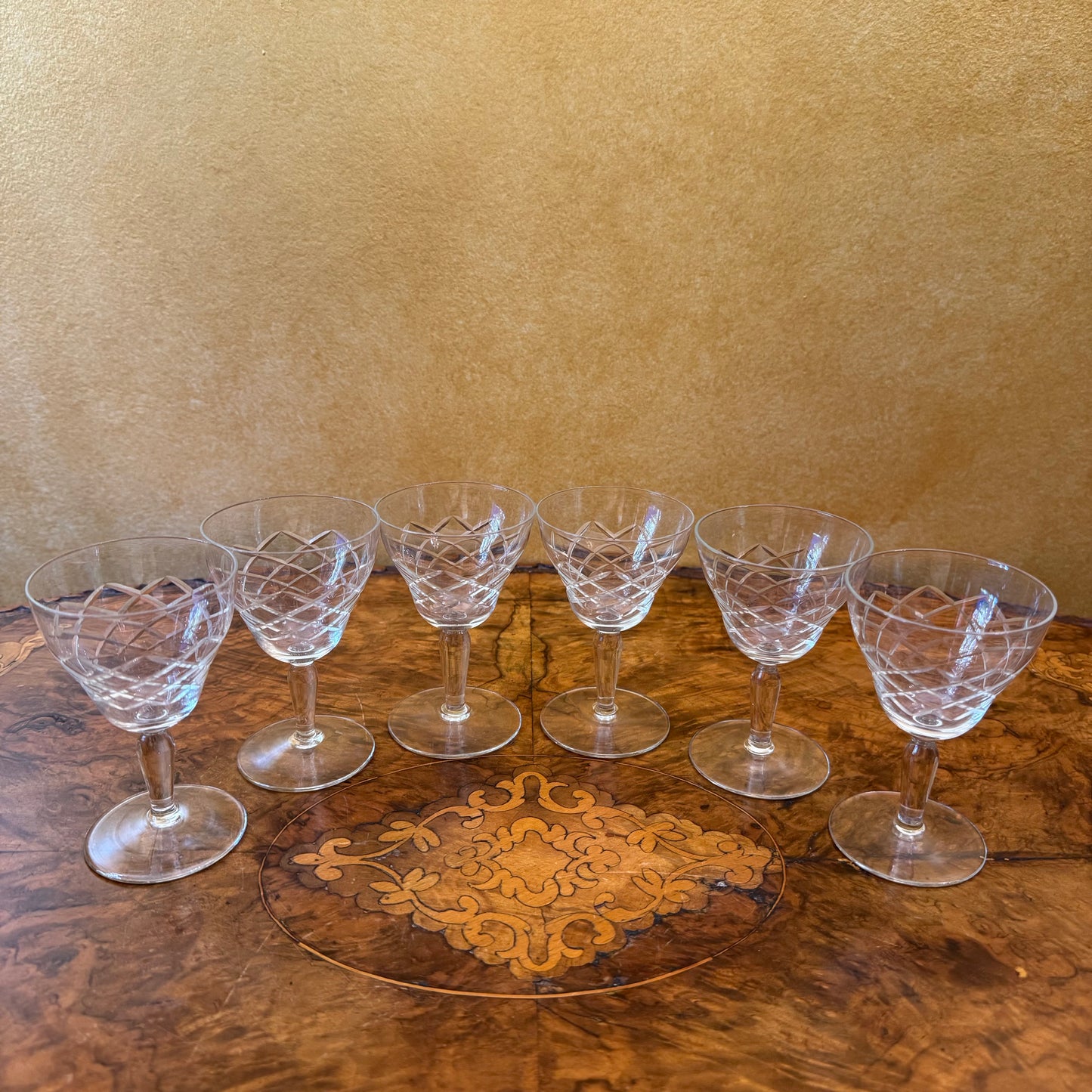 Vintage Crystal Cut Port Glasses Set Of Six