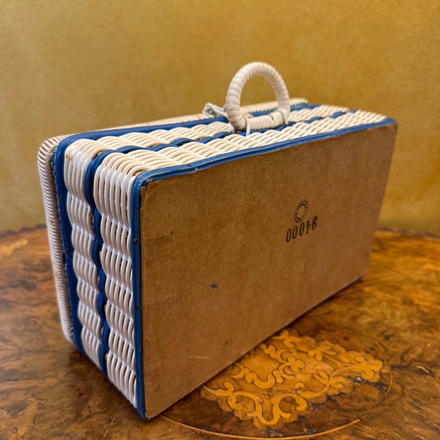 Vintage Blue & White Wicker Sewing Bow
