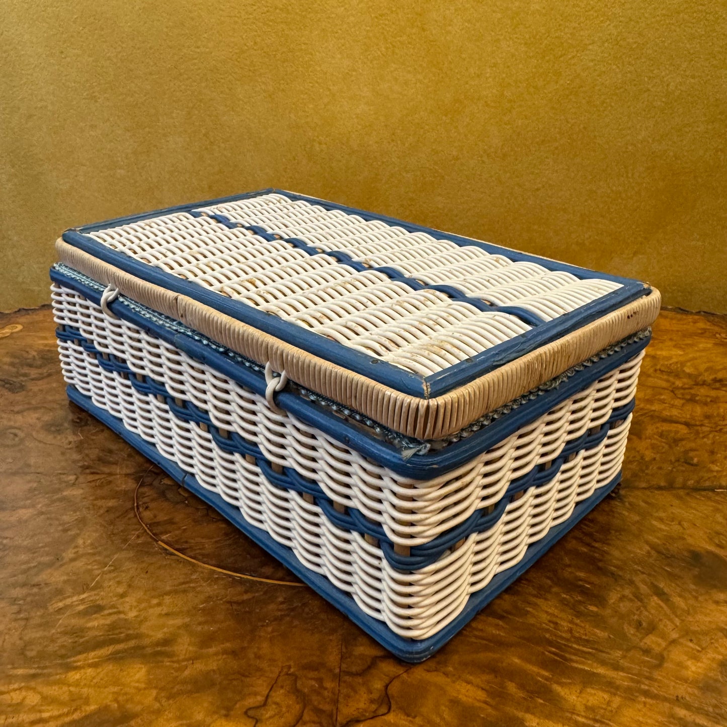 Vintage Blue & White Wicker Sewing Bow