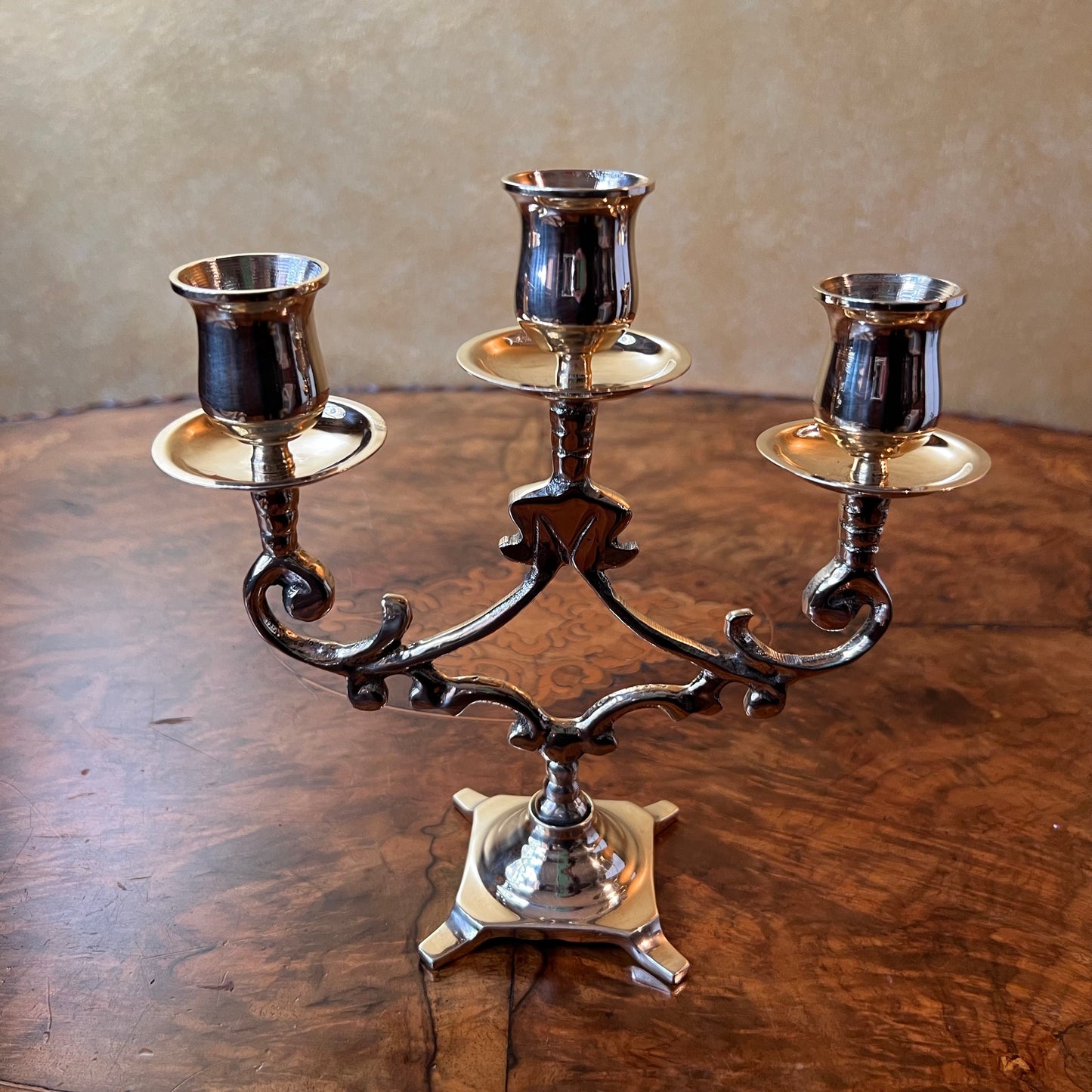 Vintage Brass Three Candelabra Candle Holder
