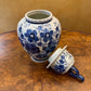 Vintage Deft Blue Blue & White Floral Lidded Vase Jar