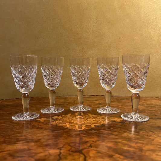 Vintage Crystal Sherry Glasses Set Of Five