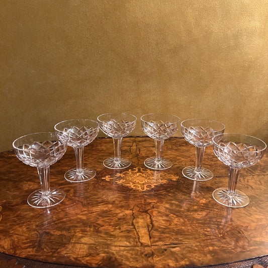 Vintage Crystal Champagne Coupe Glasses Set Of Six