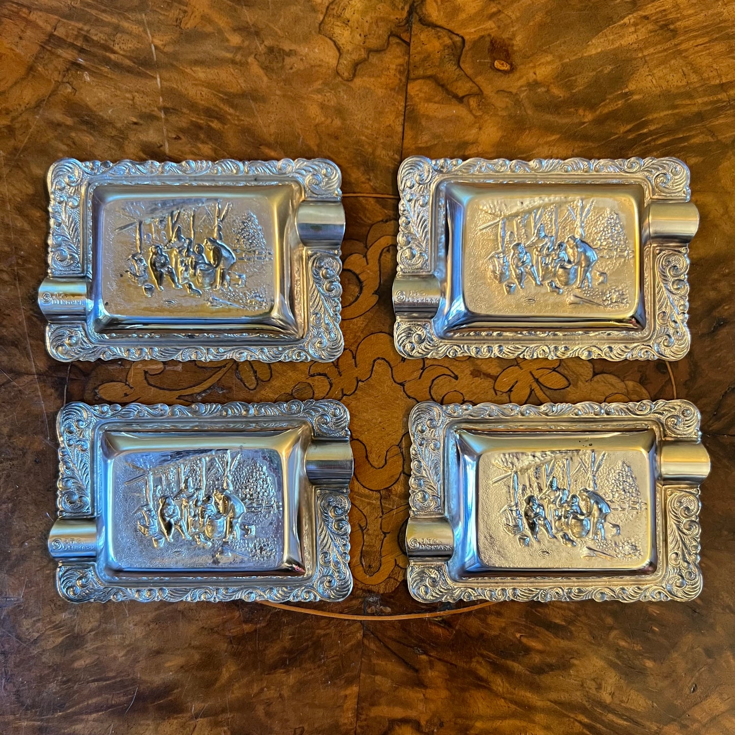 Vintage Silver Plated Jorgen TH Steffensen Ashtrays Set Of Four