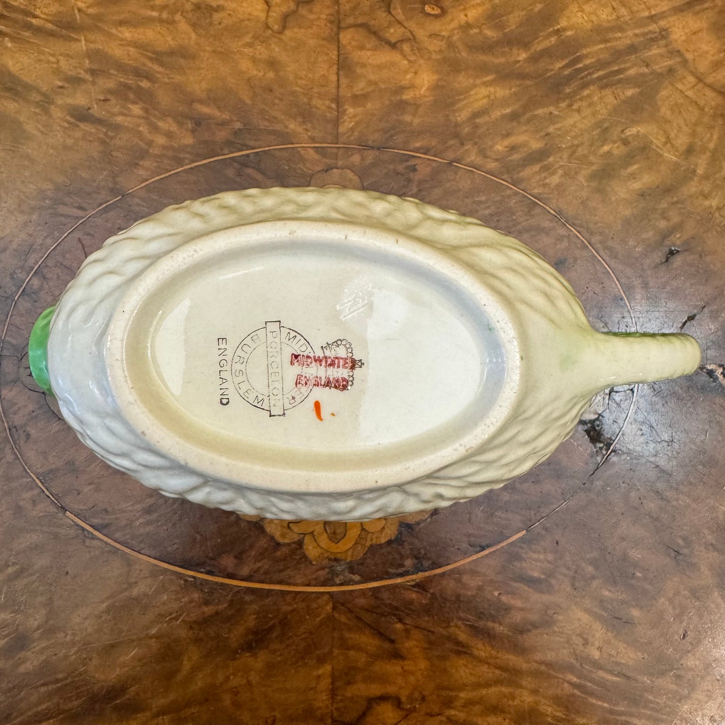 Vintage Midwinter Burslem Lettuce Leaf Gravy Boat & Tray