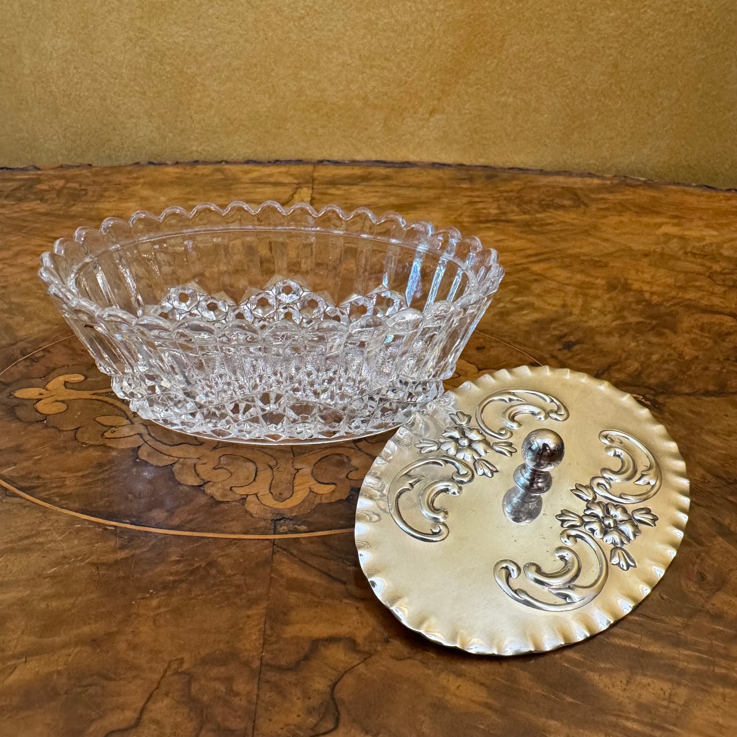 Antique James Dixon & Sons Silver Plate Lid Tray Glass Bowl