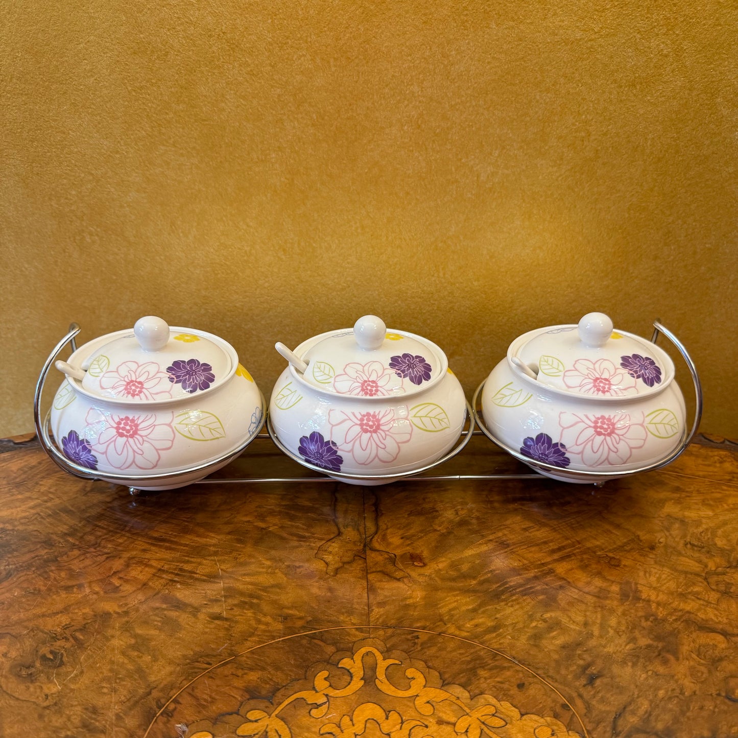 Porcelain Condiments Bowls With Spoons