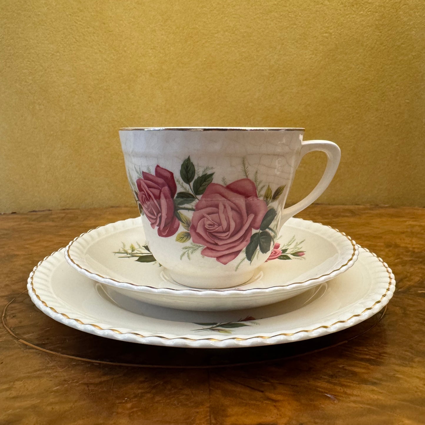 Vintage Sovereign Pottery Floral Tea Cup Trio Set
