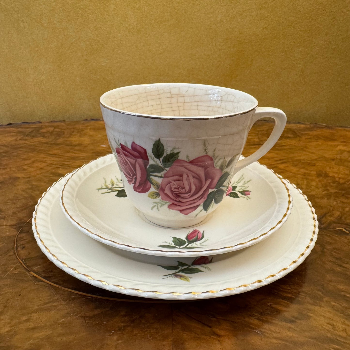 Vintage Sovereign Pottery Floral Tea Cup Trio Set