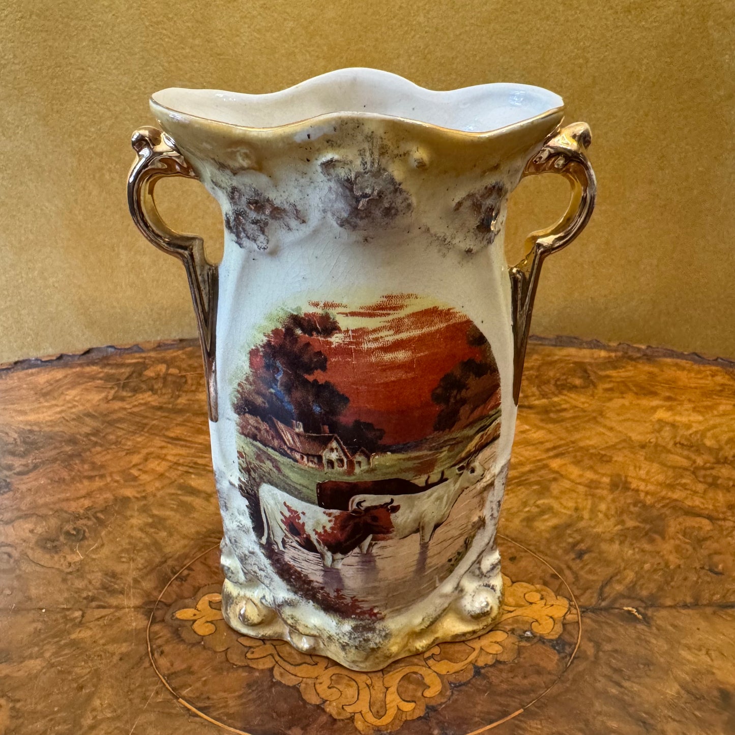 Antique Lancaster & Sons Hanley Cow & Horse Print Vases Pair