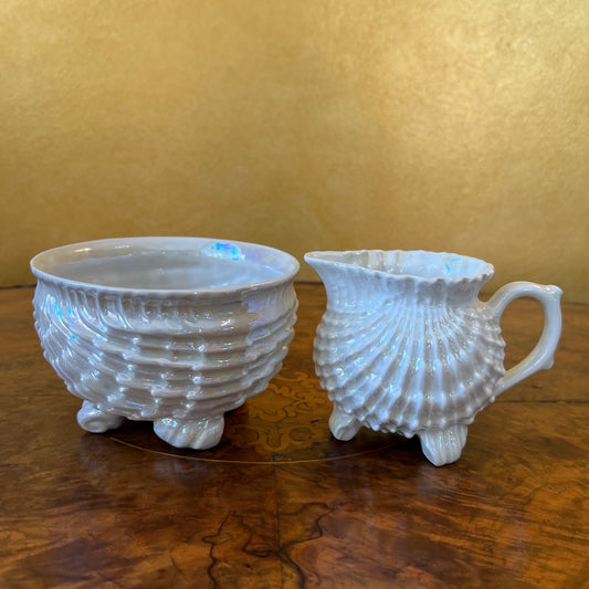 Antique Victoria Shell Lustre Milk & Sugar Bowl