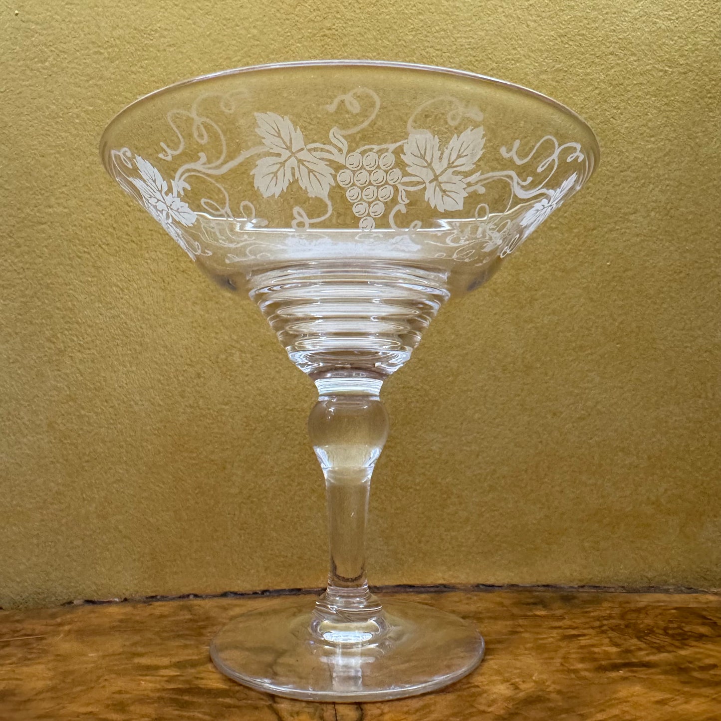 Vintage Stuart Crystal Grapes Leaves Comport Glass