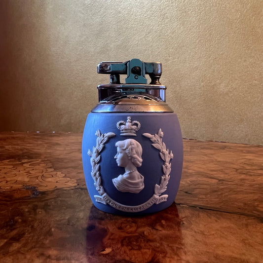 Vintage Ronson Wedgwood Blue Jasperware Queen Elizabeth Table Lighter