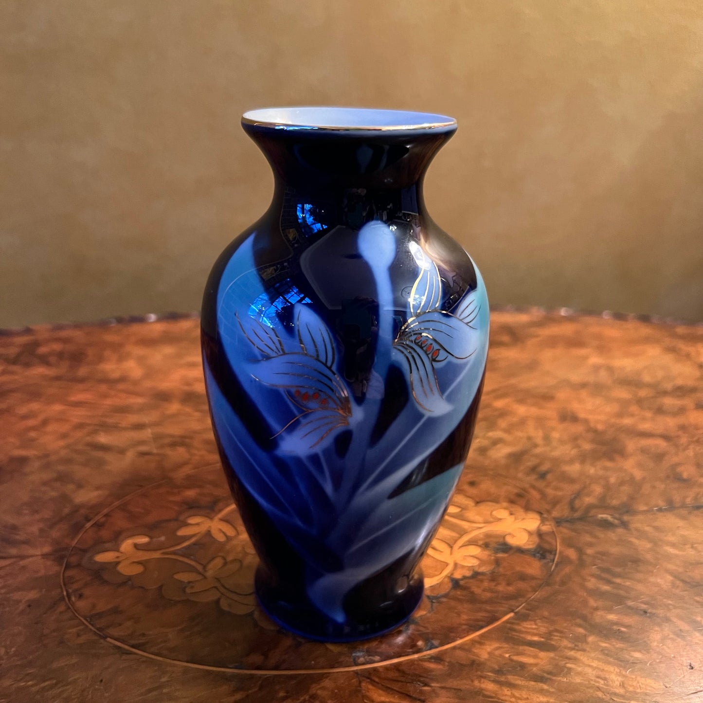 Vintage Japanese Cobalt Blue Floral Vase