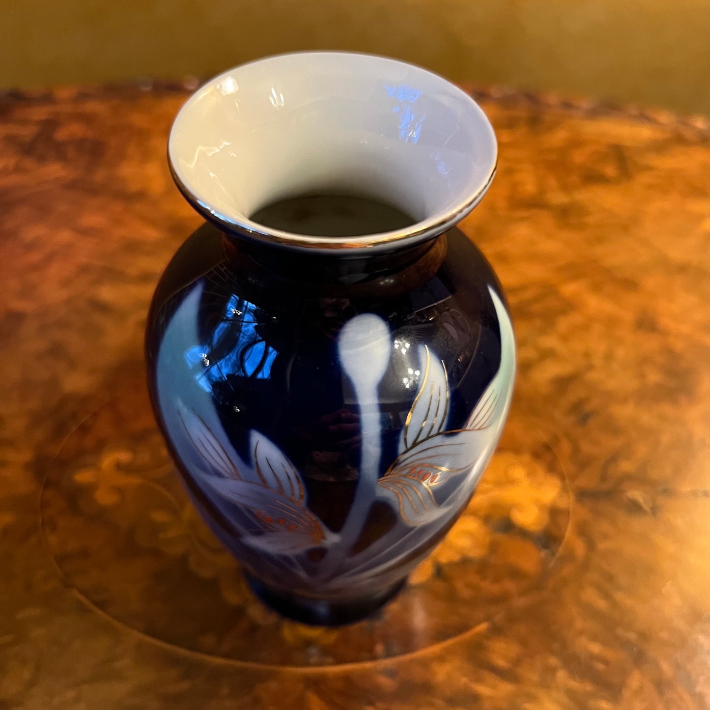 Vintage Japanese Cobalt Blue Floral Vase