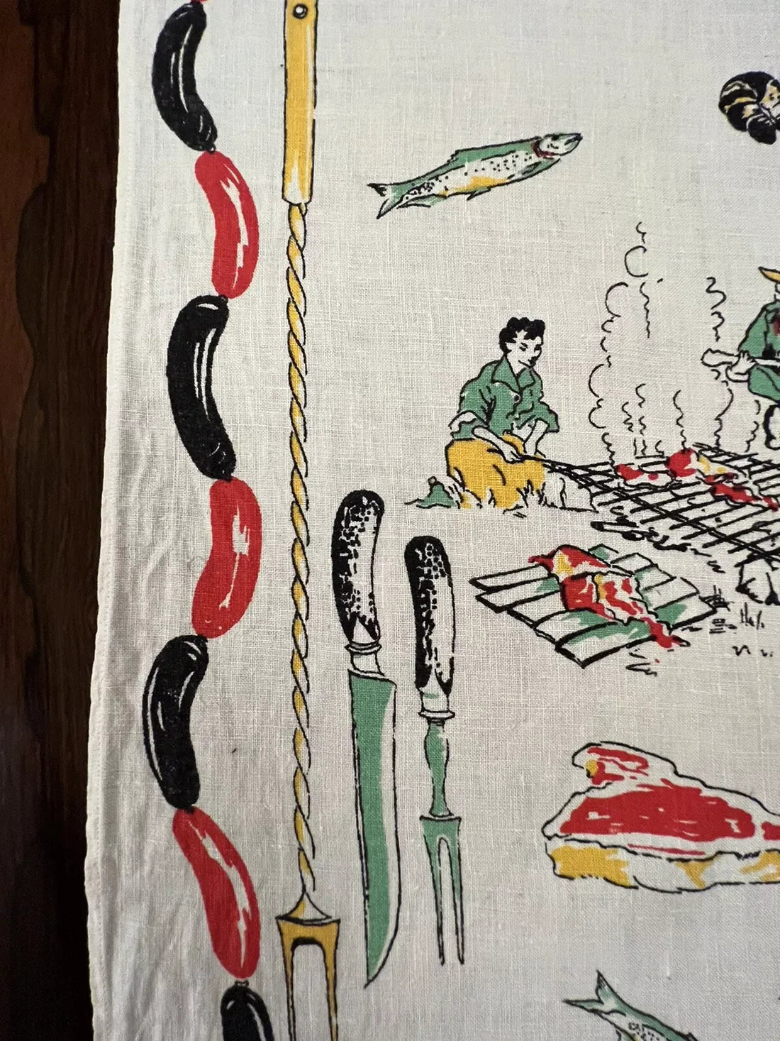 Vintage Irish Pure Linen BBQ Tea Towel