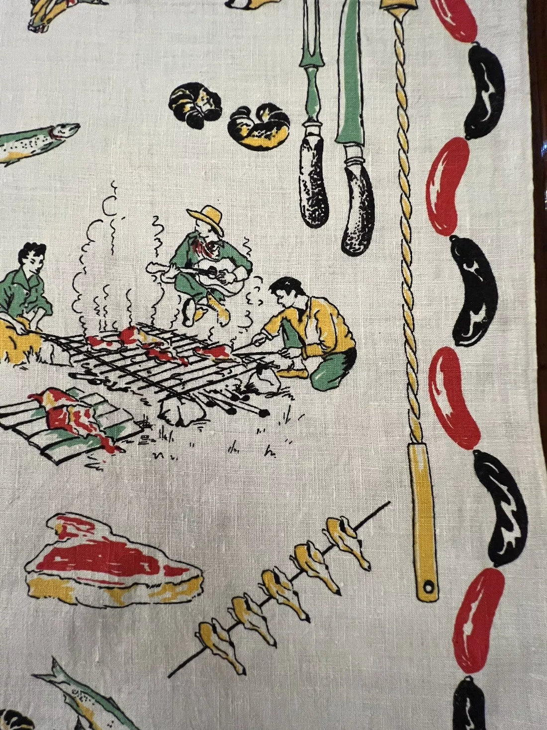 Vintage Irish Pure Linen BBQ Tea Towel