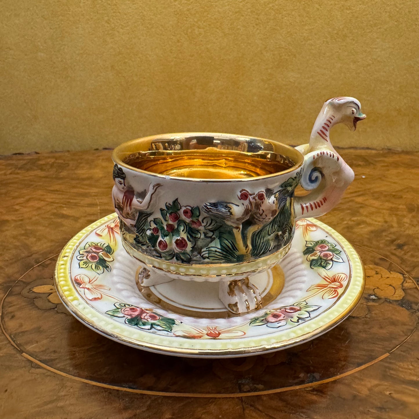 Italian Capodimonte Footed Demitasse Cup & Saucer 