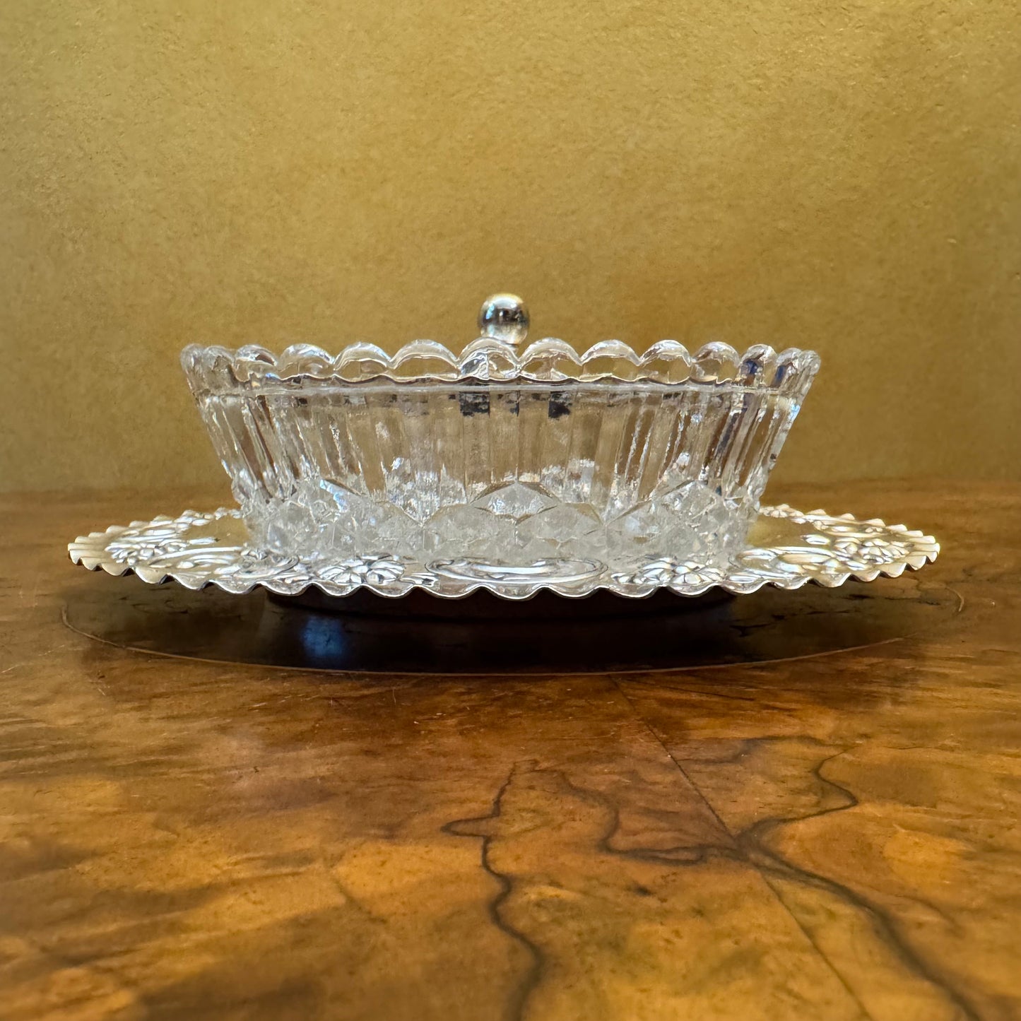 James Dixon & Sons Silver Plate Lid Tray Glass Bowl