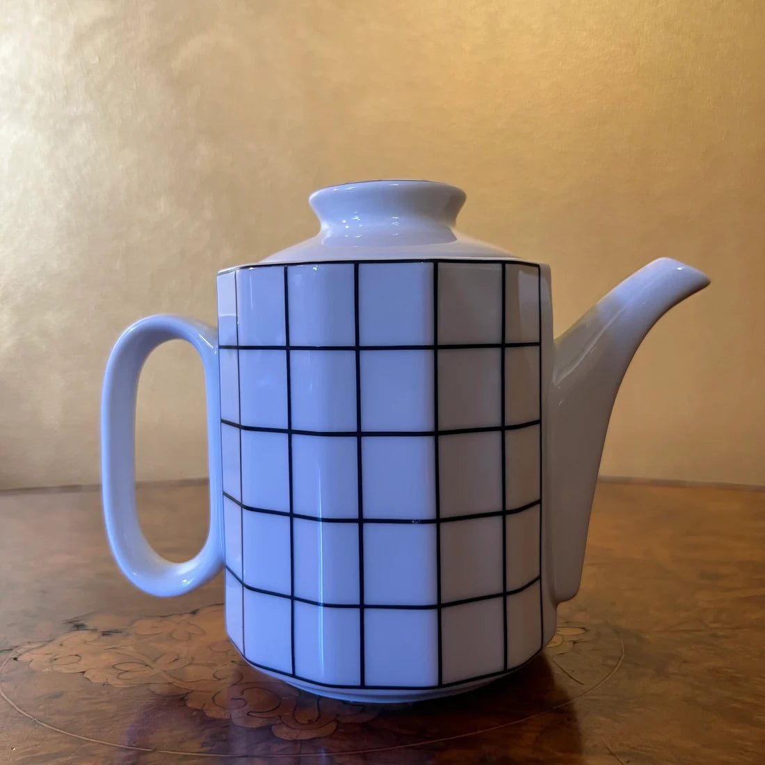 Vintage Japanese Black Square Print Teapot