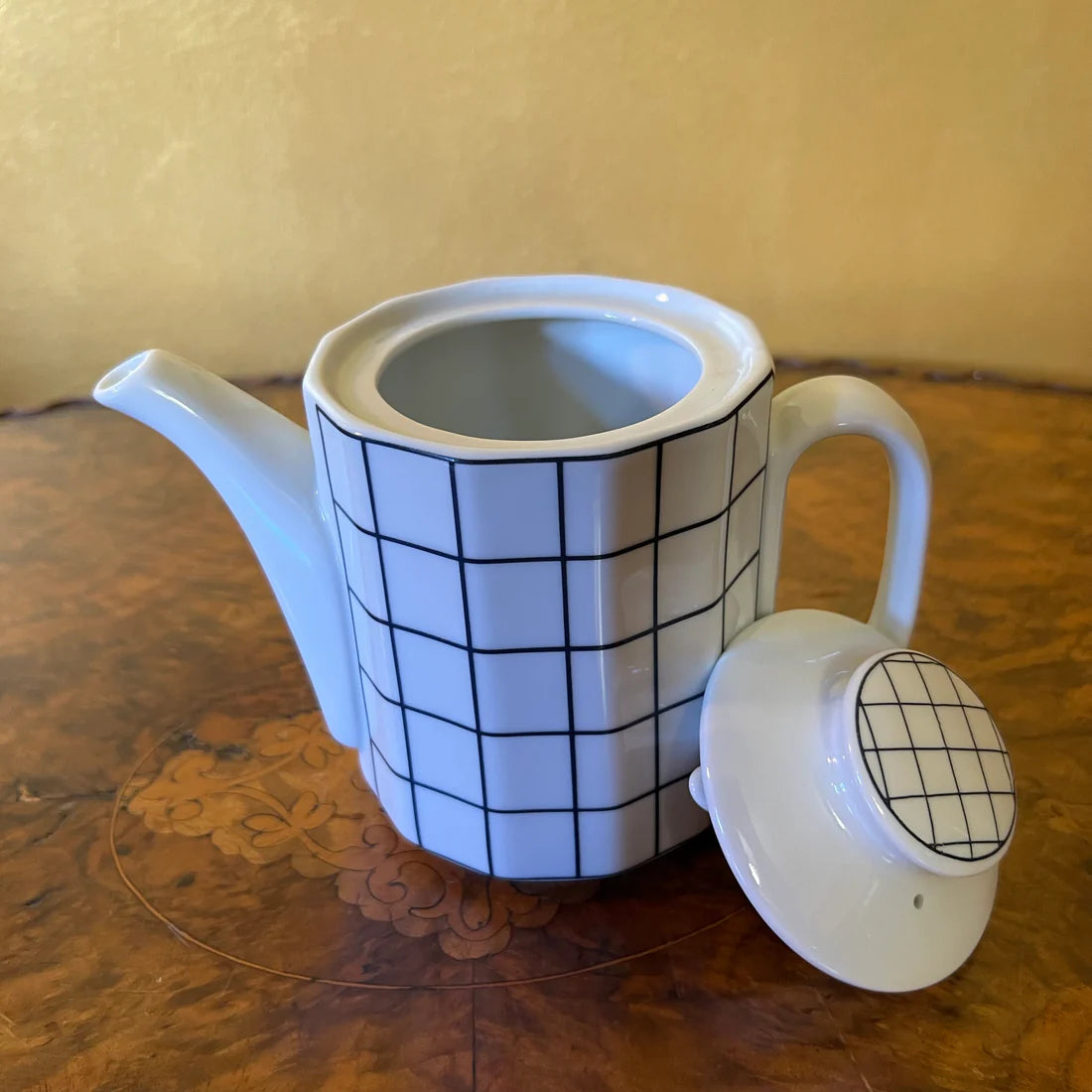 Vintage Japanese Black Square Print Teapot
