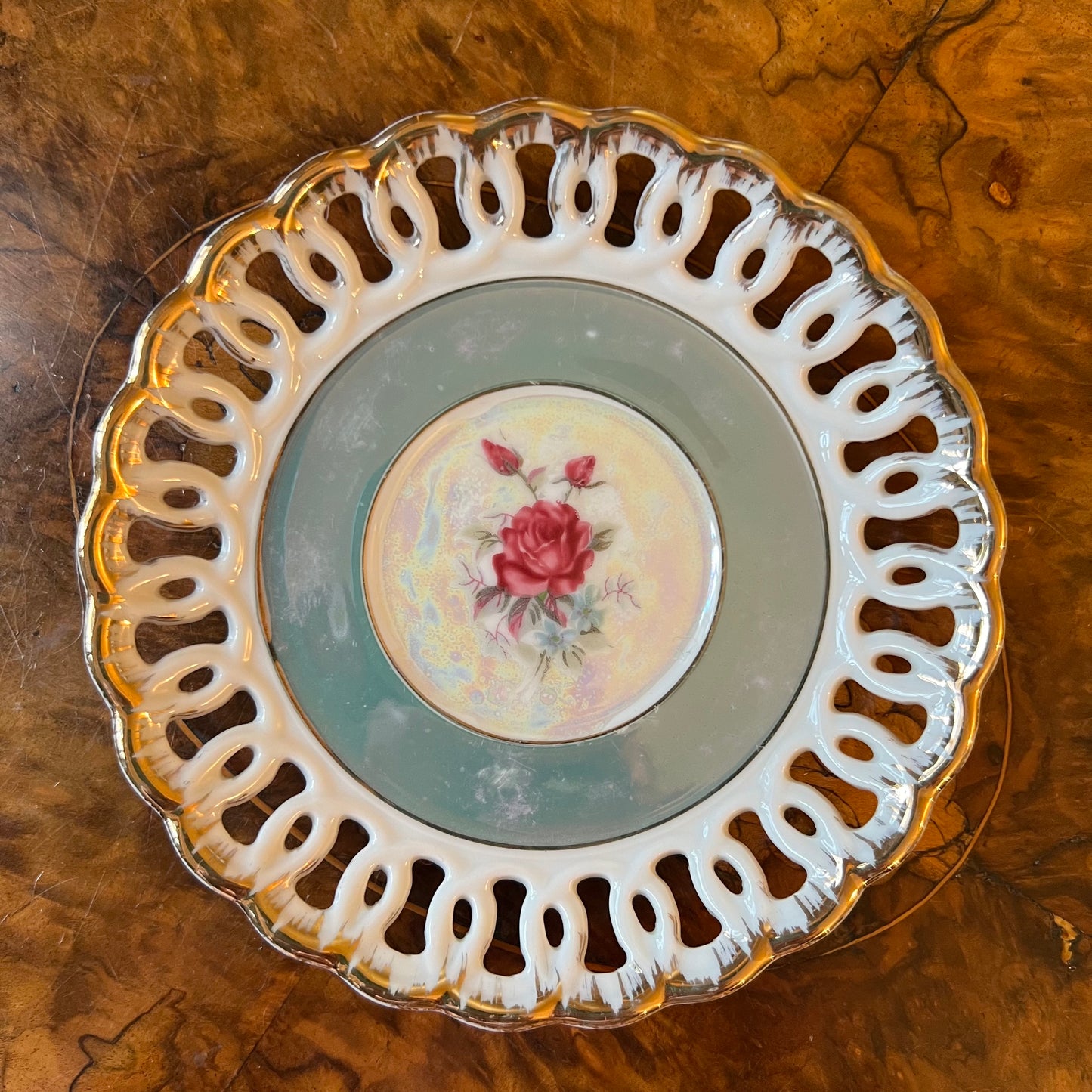 Japanese Floral Lusterware Aqua Saucer