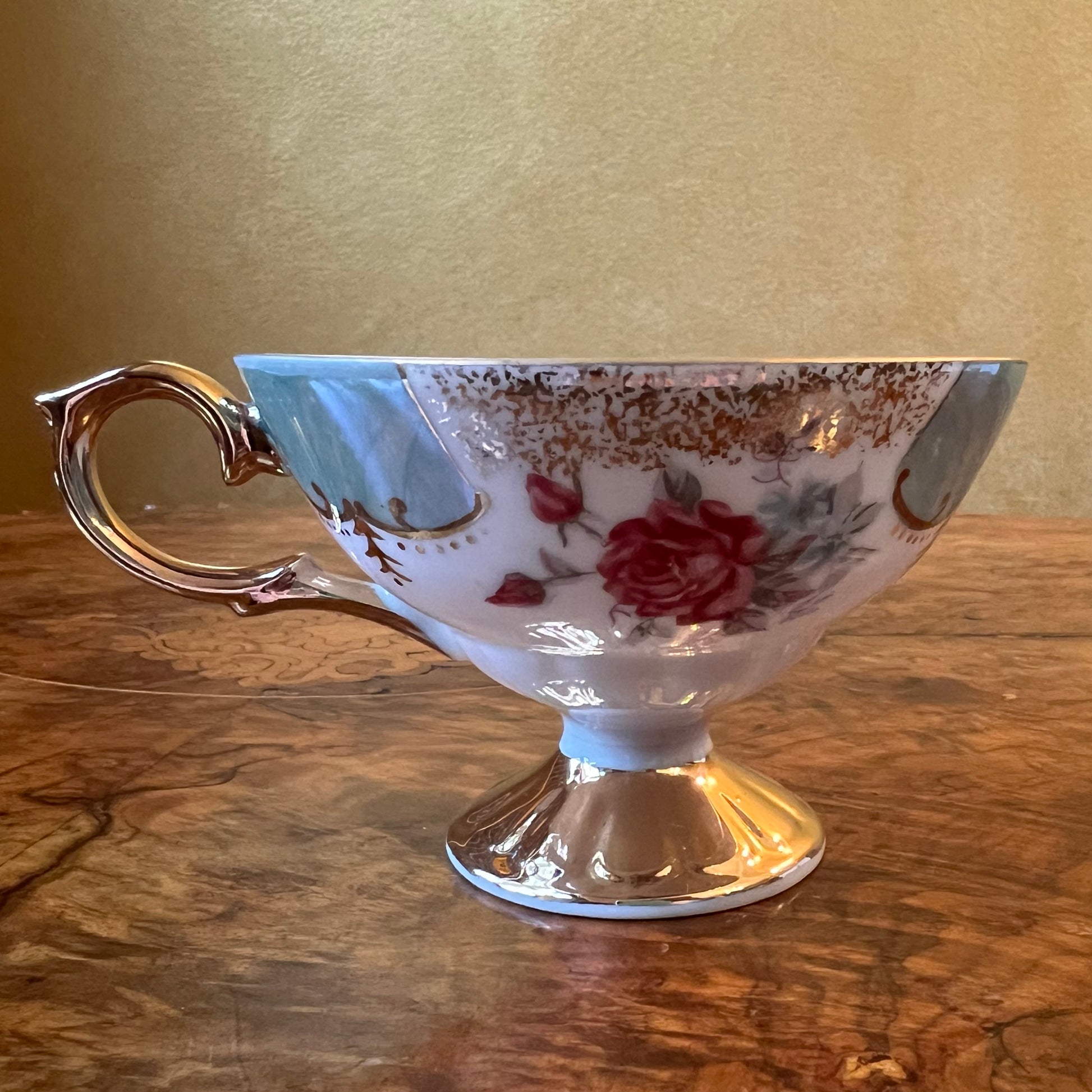 Japanese Floral Lusterware Aqua Tea Cup 