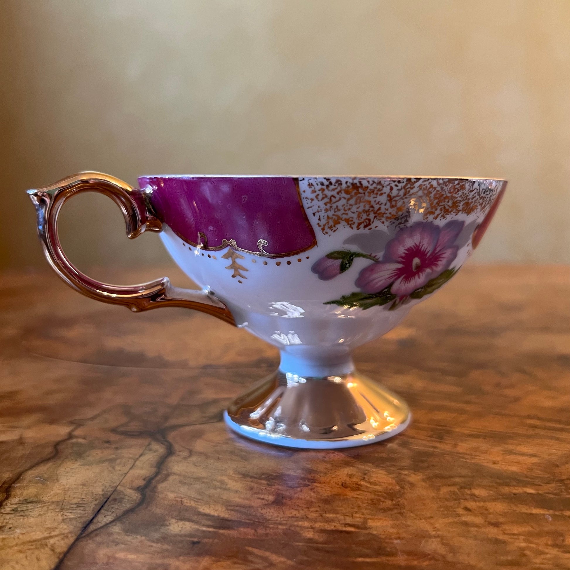 Japanese Floral Lusterware Tea Cup 