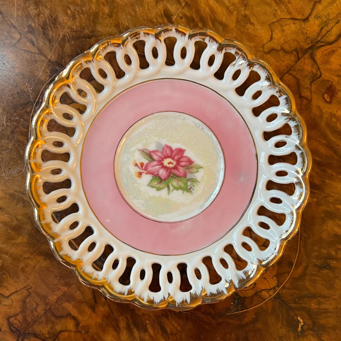 Vintage Japanese Pink Floral Lusterware Tea Cup & Saucer