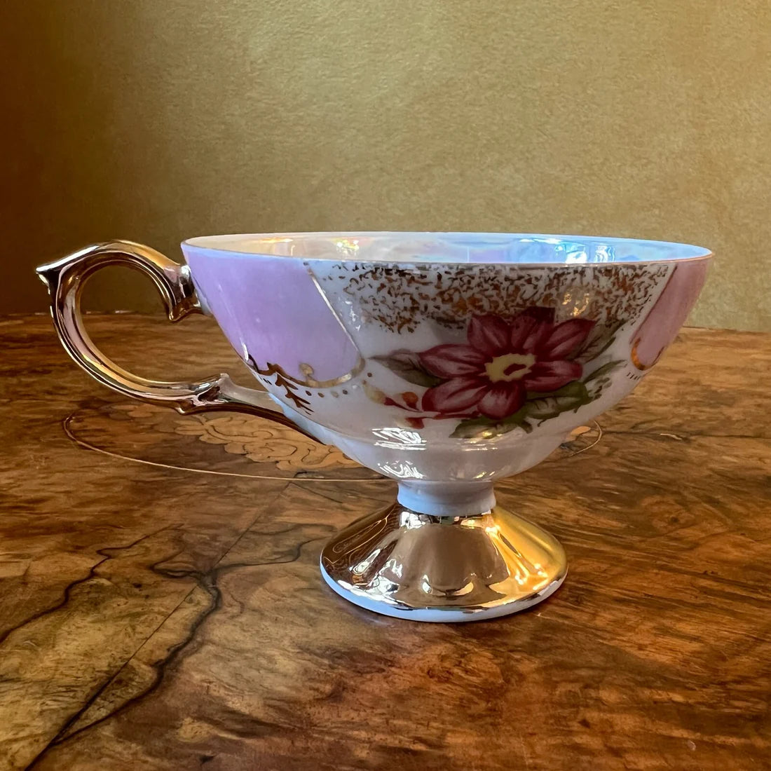 Vintage Japanese Pink Floral Lusterware Tea Cup & Saucer