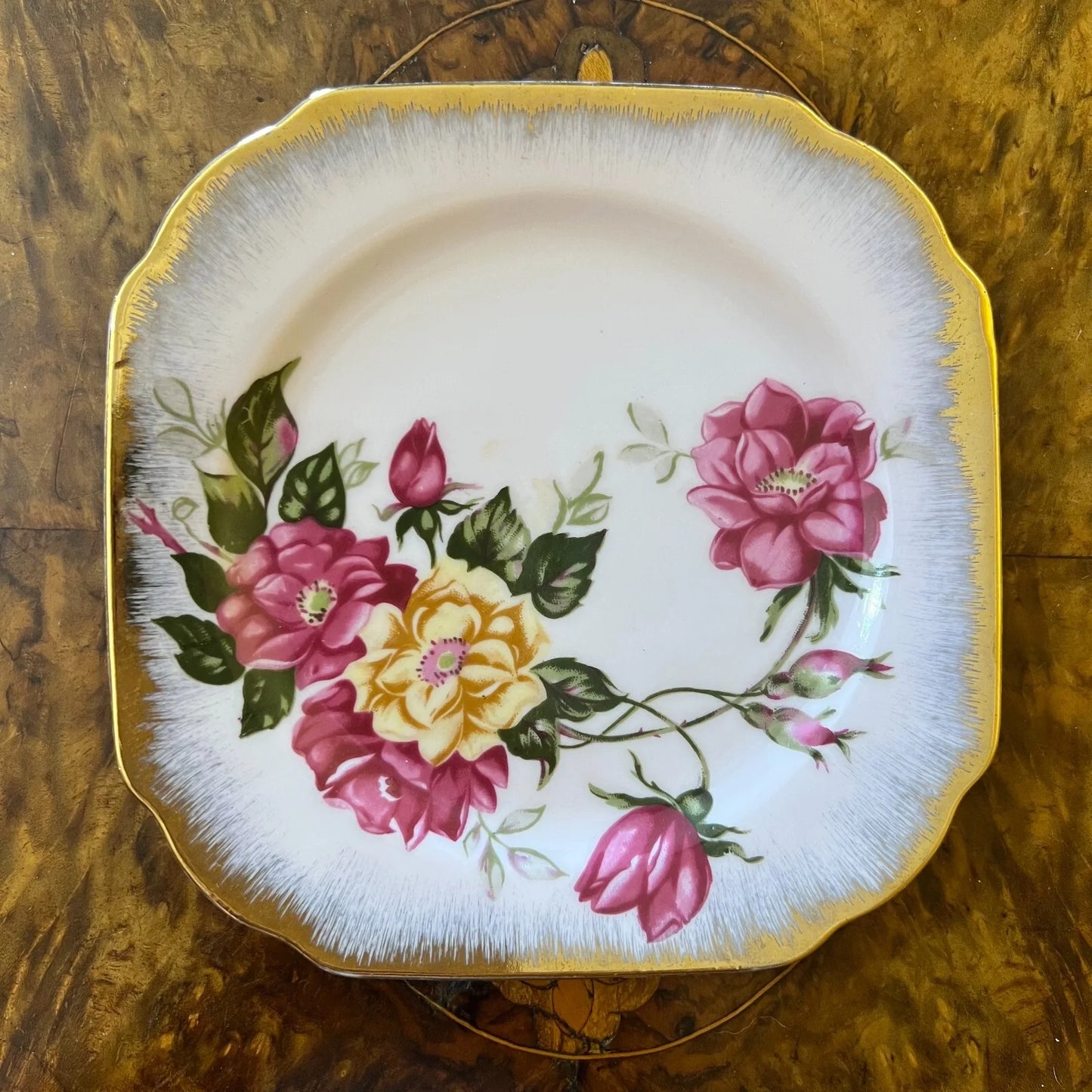 Vintage Japanese Pink Floral Tea Cup Trio Set