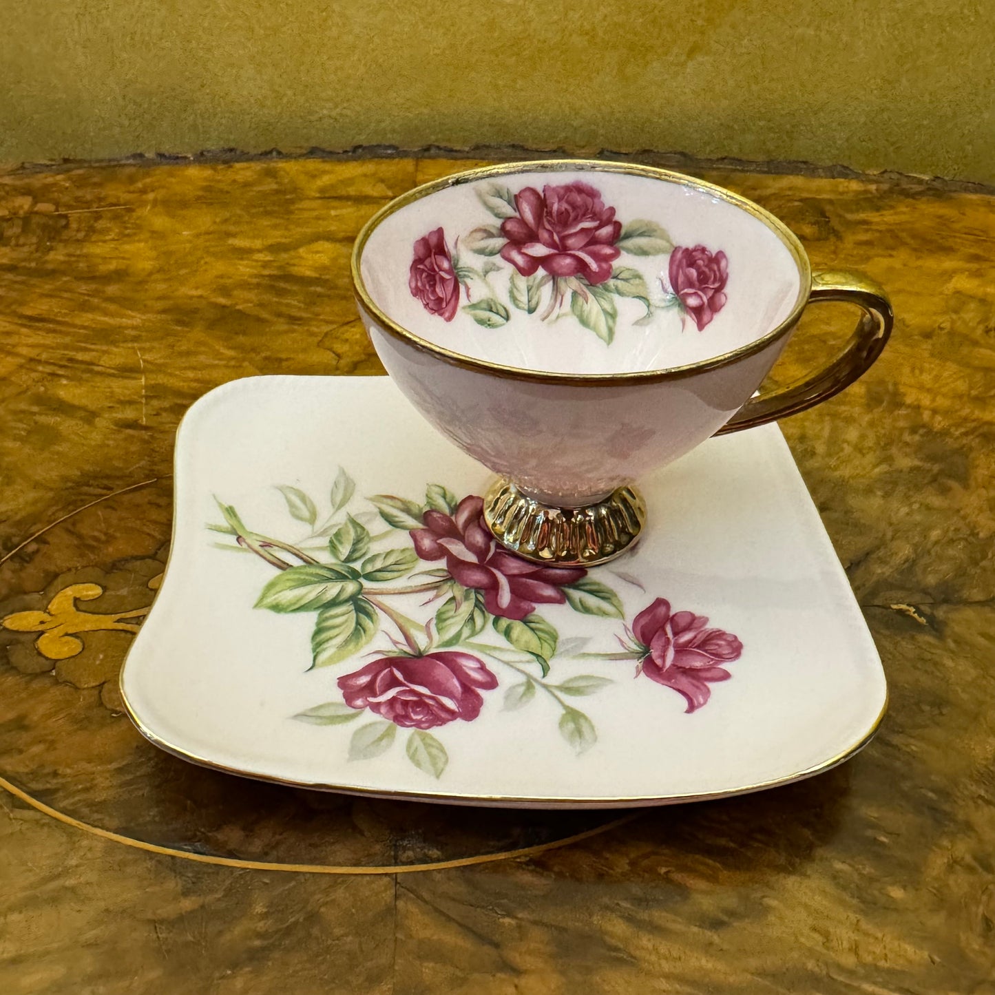 Japanese Pink Floral Tea Cup & Tennis Plate 