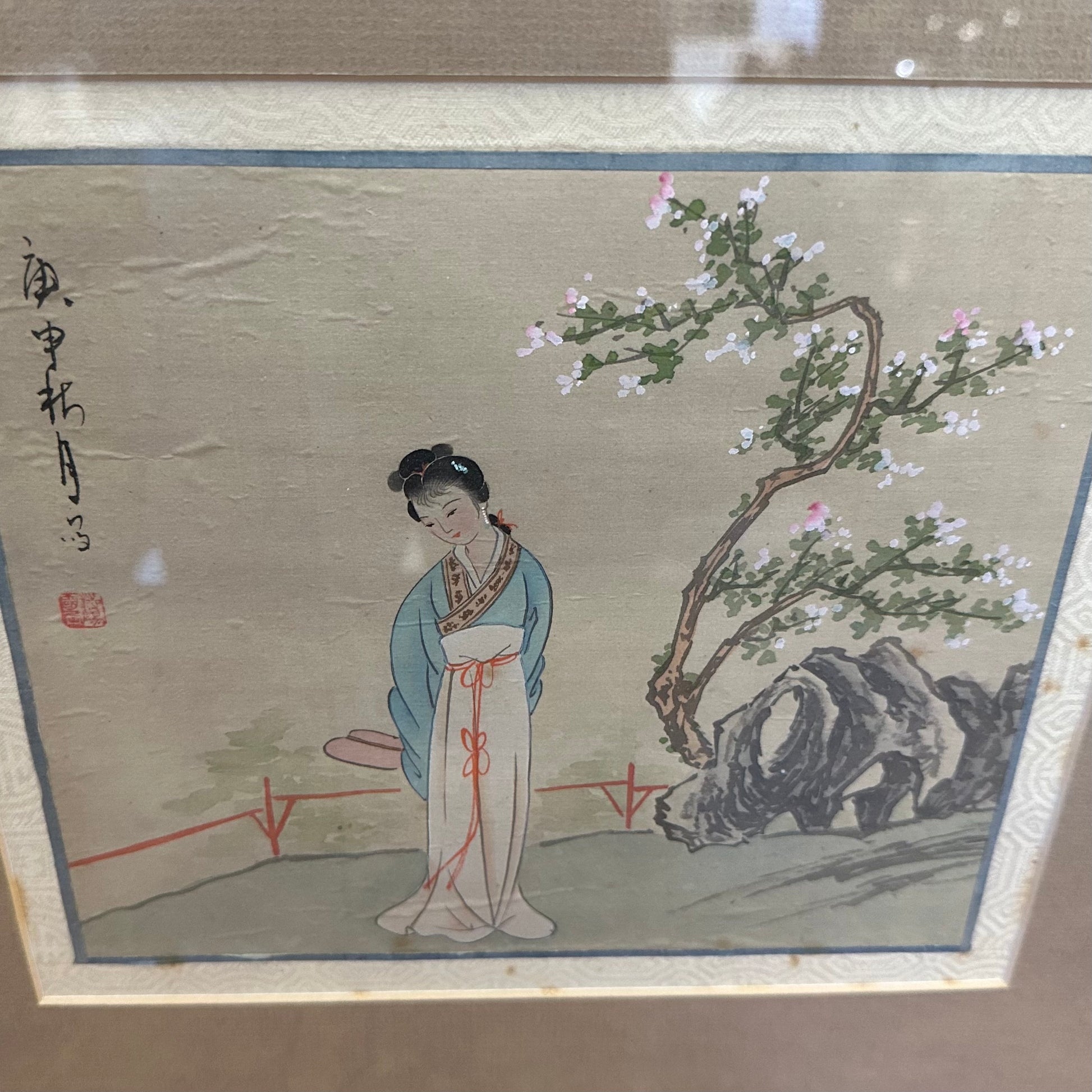 Japanese Watercolour on Silk Geisha Painting