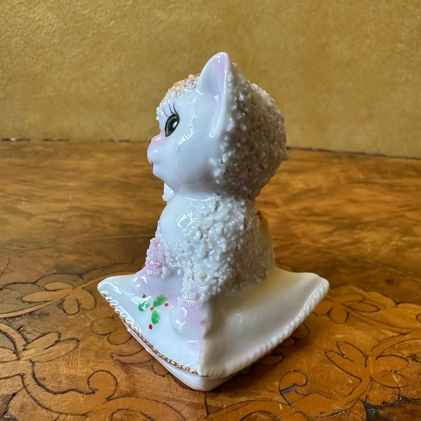 Vintage Kitschy Ceramic Sugar Texture Kitten Figurine