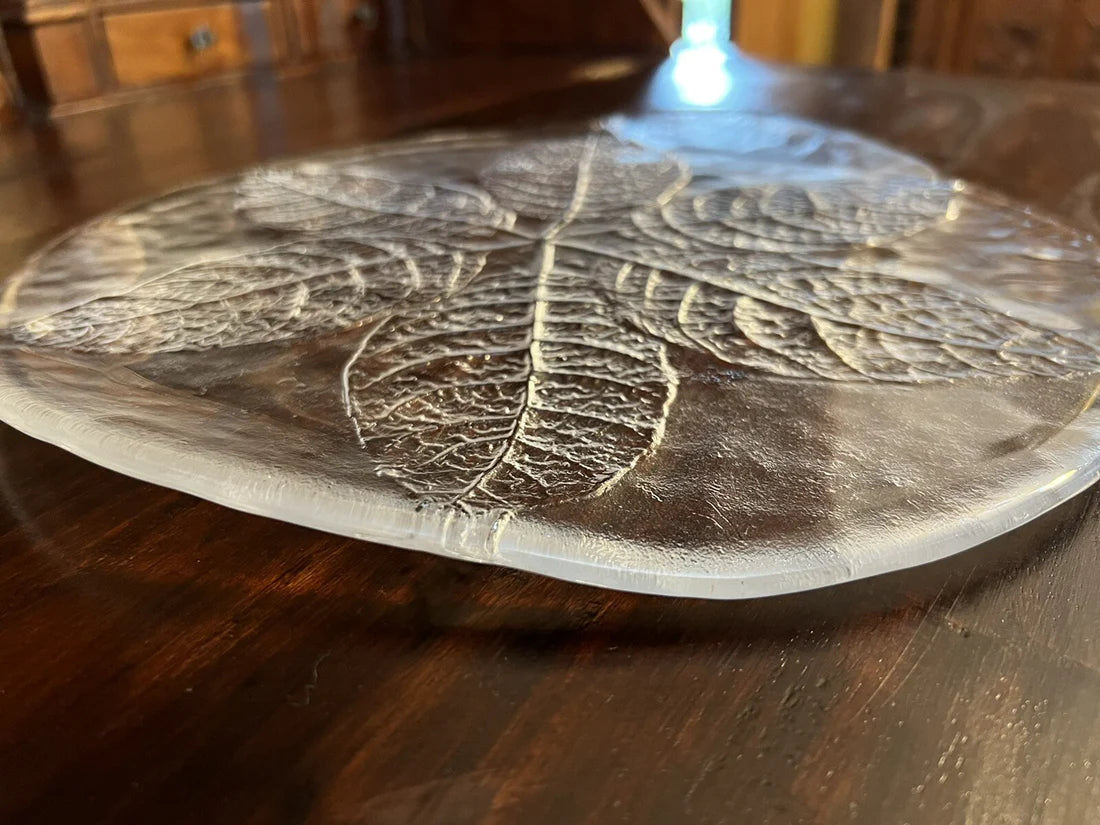 Vintage Kosta Boda Leaf Embossed Glass Platter