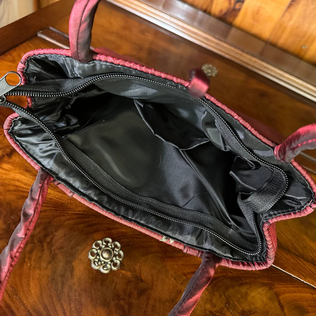 Vintage Burgundy Floral Ladies Hand Bag