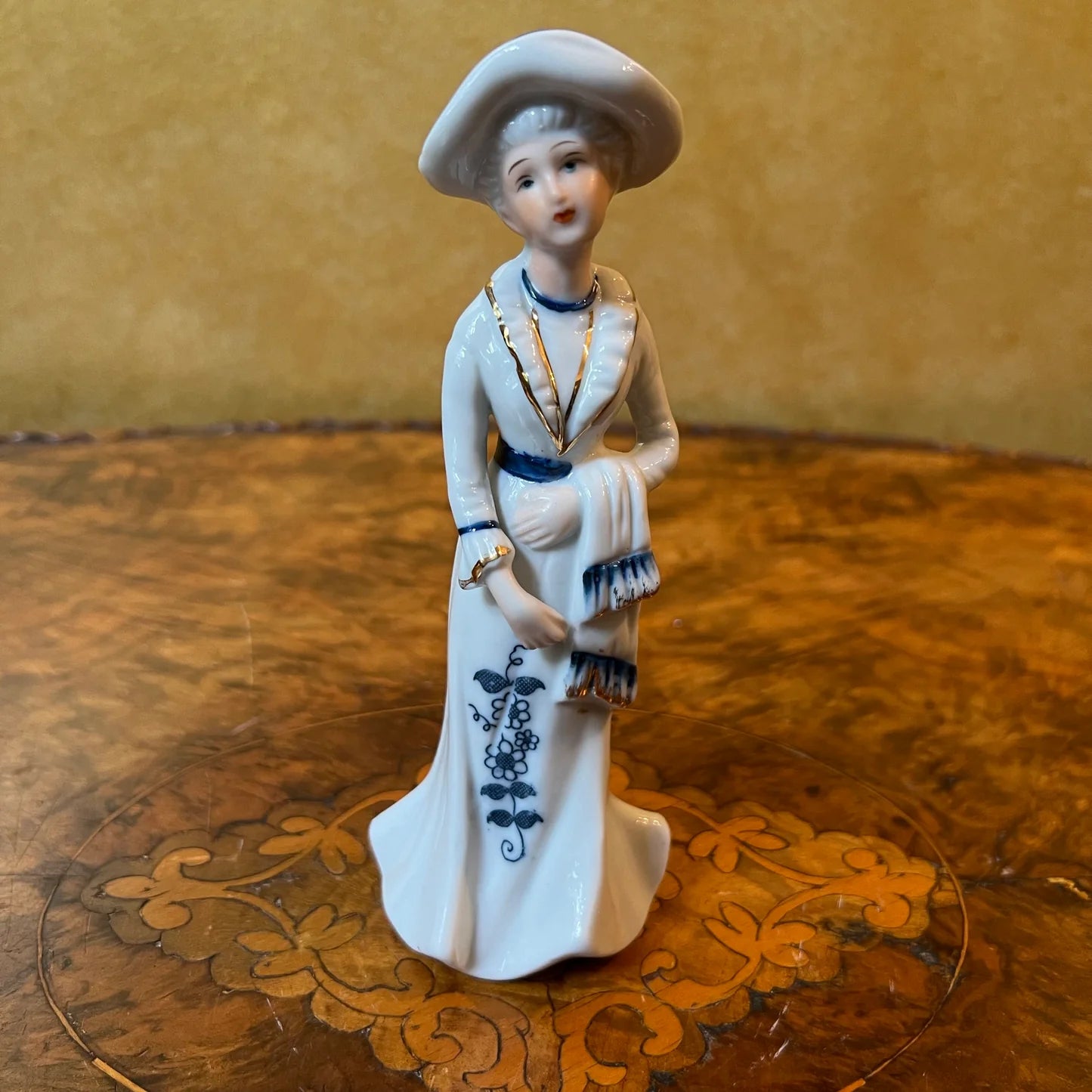 Vintage Lady Blue & White Figurine Statue