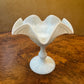 Light Blue Tone Milk Glass Compote Candy Dish Hobnail Ruffled 